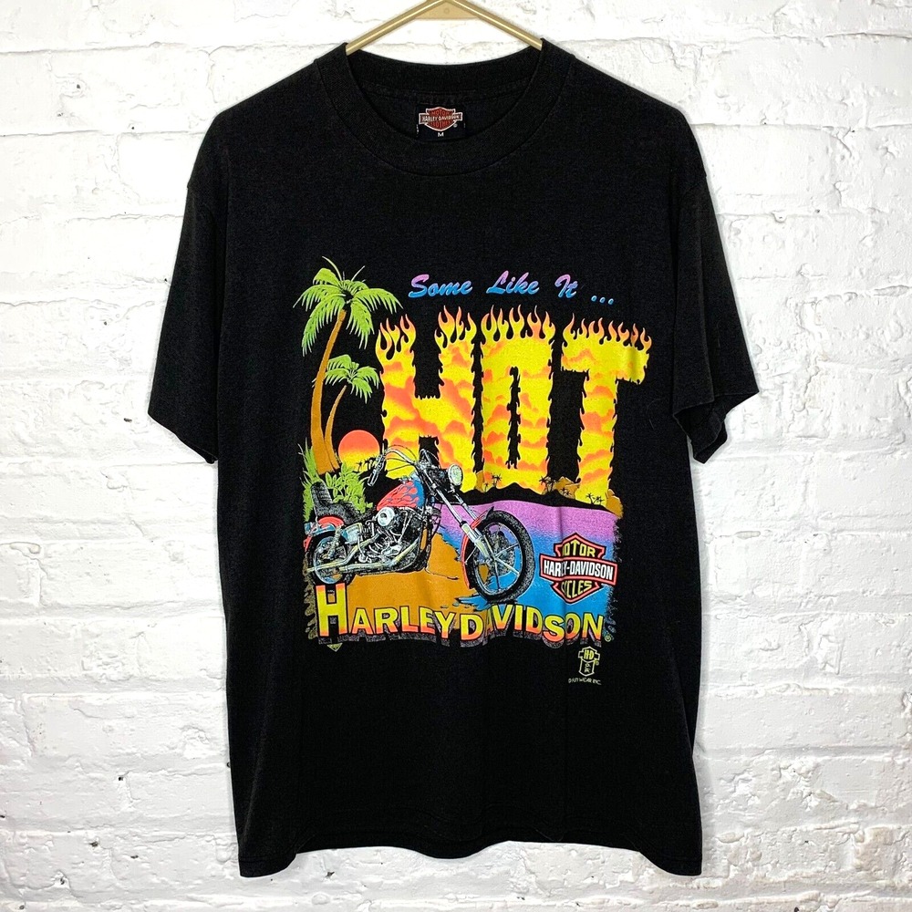 Vintage 90s Harley Davidson "Some Like It HOT" Fun Wear‎ Neon T-Shirt Tee Size M